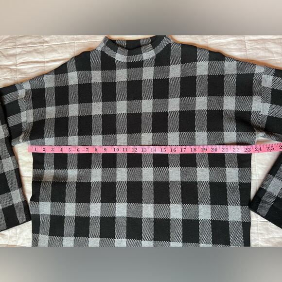 Contemporaine Black & Grey Plaid Soft Cozy Viscose Blend Mock Neck Sweater-Large - Picture 4 of 9